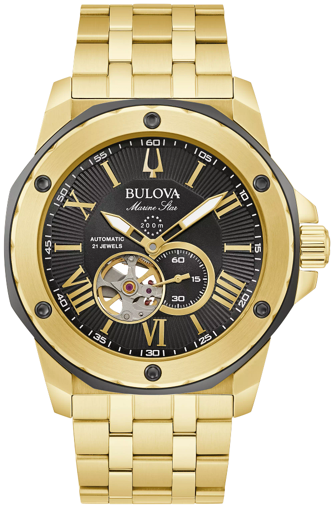 Bulova Marine Star Gold Tone Automatic Men Watch 98A273
