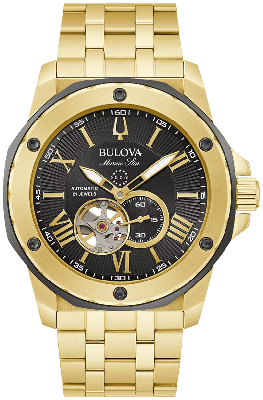Bulova Marine Star Gold Tone Automatic Men Watch 98A273