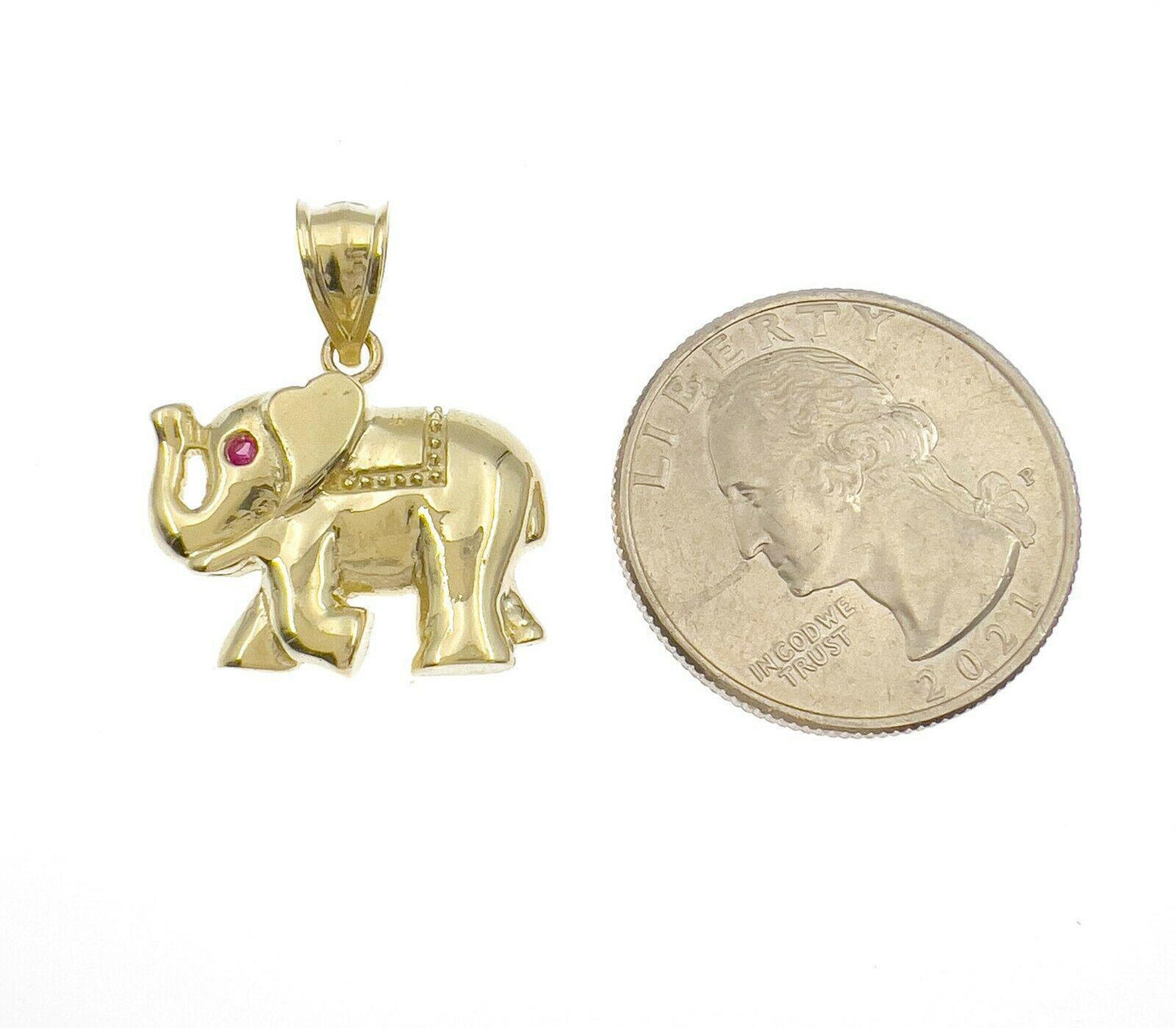 10k Yellow Gold Elephant Pendant Charm 1"