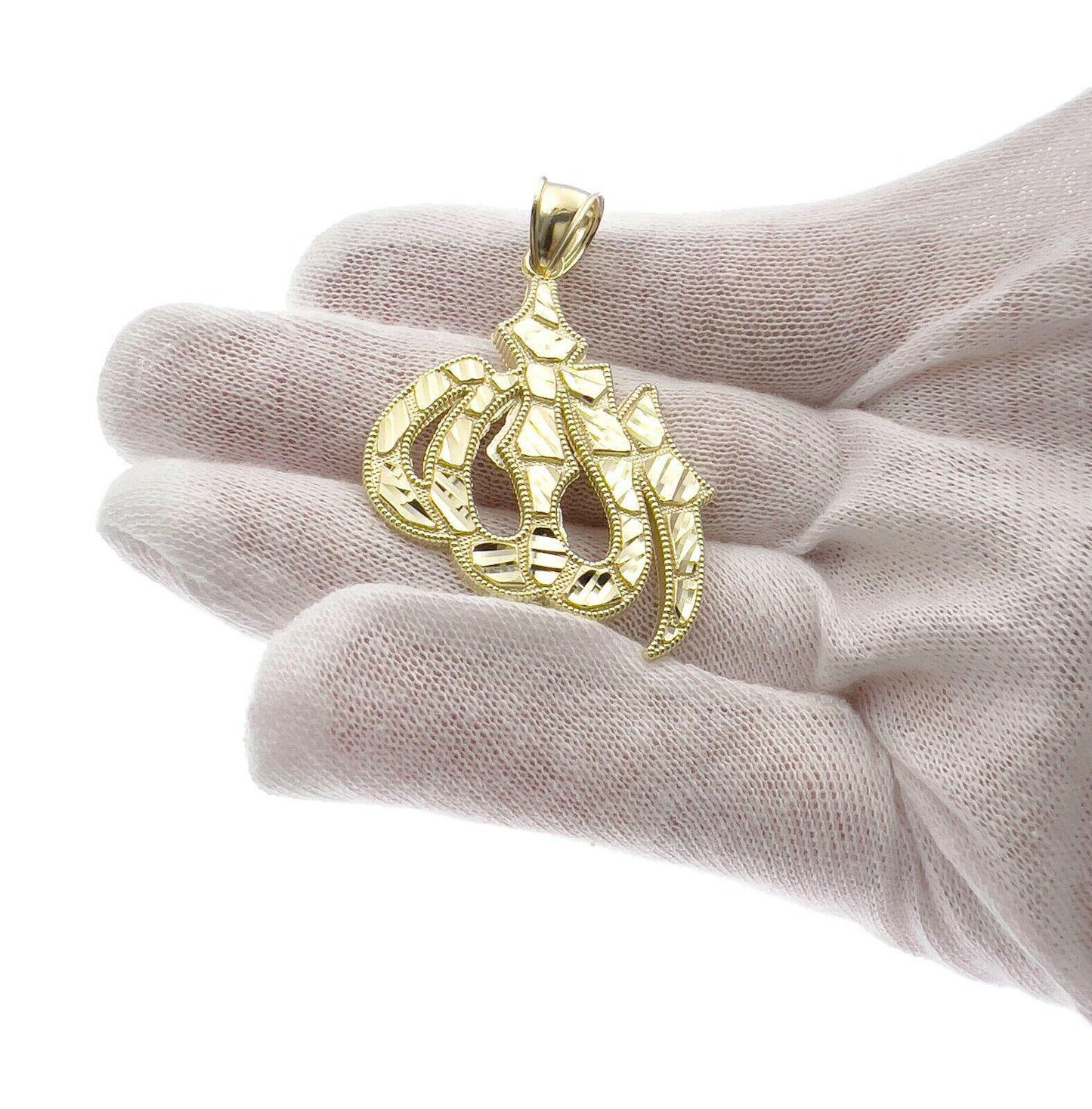 10k Gold Islamic Allah Arabic Pendant Charm Nugget 2"