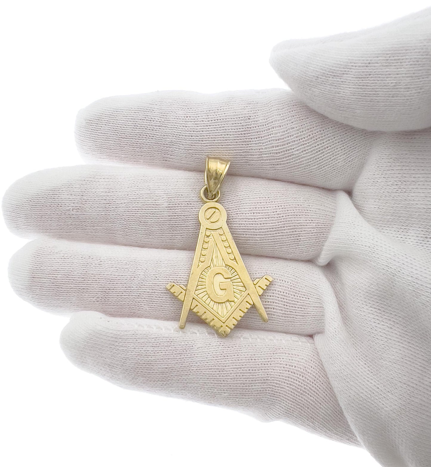 10k Yellow Gold Masonic Pendant Square Compass Charm 1.6"