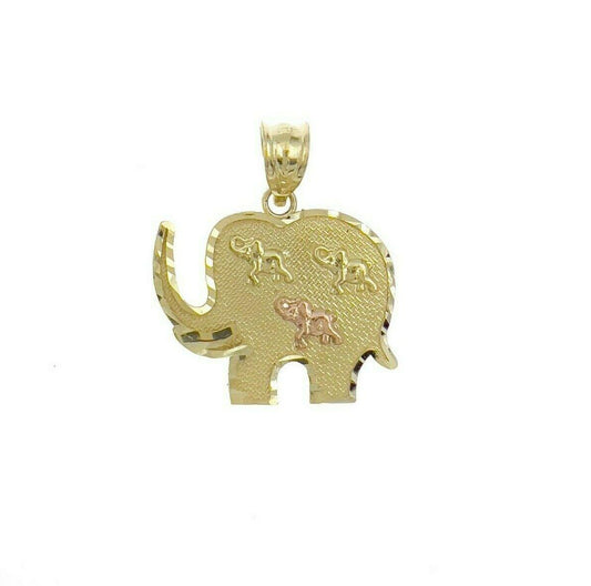10k Yellow Rose Gold Elephant Pendant Charm 0.9"