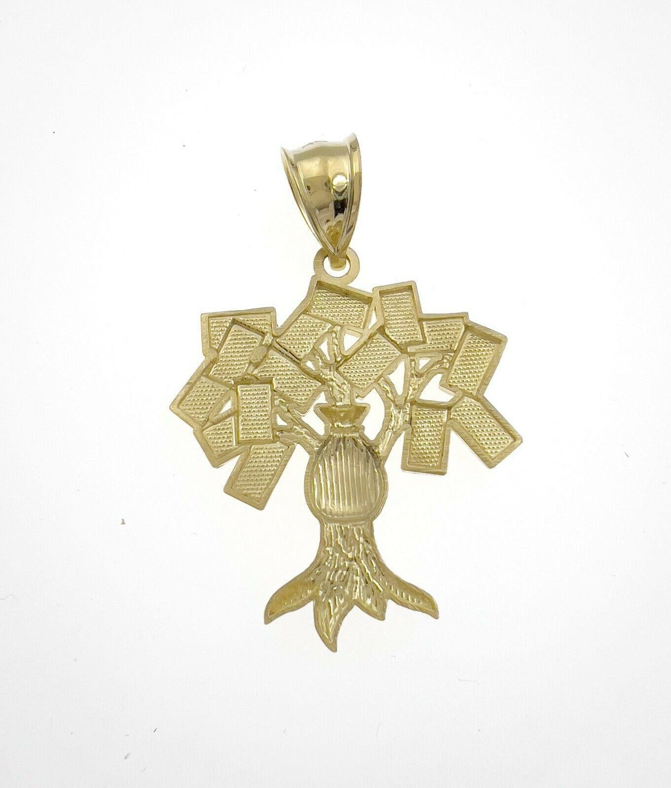 10k Yellow Gold Pendant Money Tree Bag $100 bill 2.2g