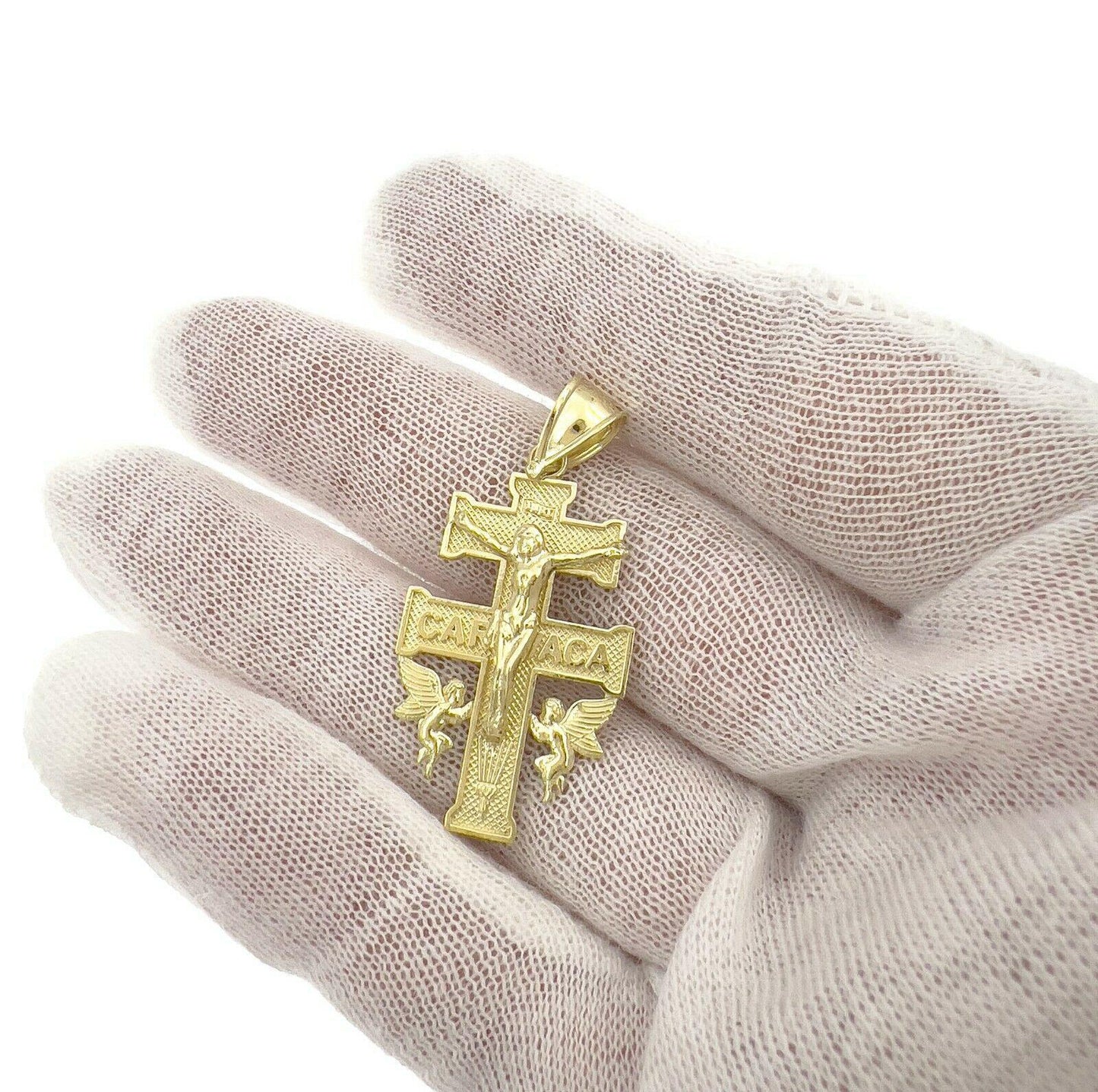 Crucifix Caravaca Cross Pendant 10k Gold Charm 1.6"