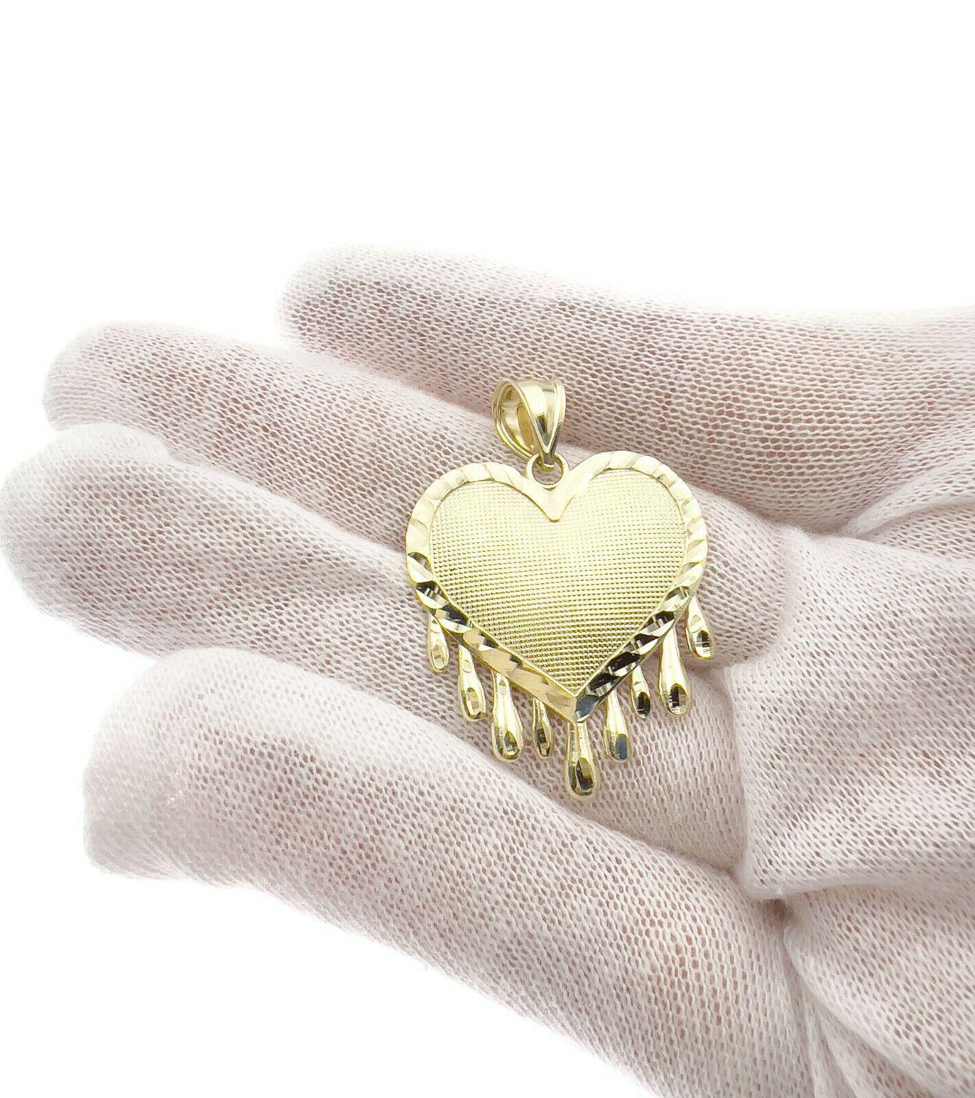 Heart Love Dripping Pendant 10k Yellow Gold Charm 1.5"