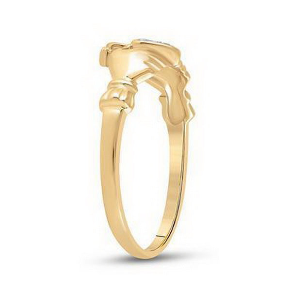 Diamond Heart Crown Claddagh Ring 10k Yellow Gold